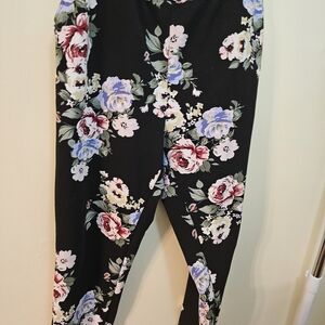 Black Pants with Vibrant Floral Design